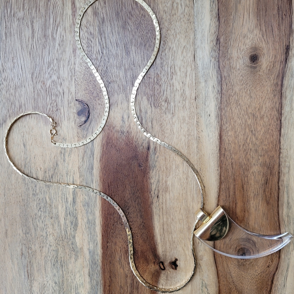 Long gold chain and see through resin pendant necklace